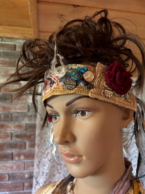 Upcycled Handmade Festival Style Vintage Headband Adjustable (20+ inches) main image 7